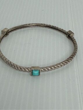 Judith Ripka Sterling Silver Turquoise Cable Bangle Bracelet - Size Small